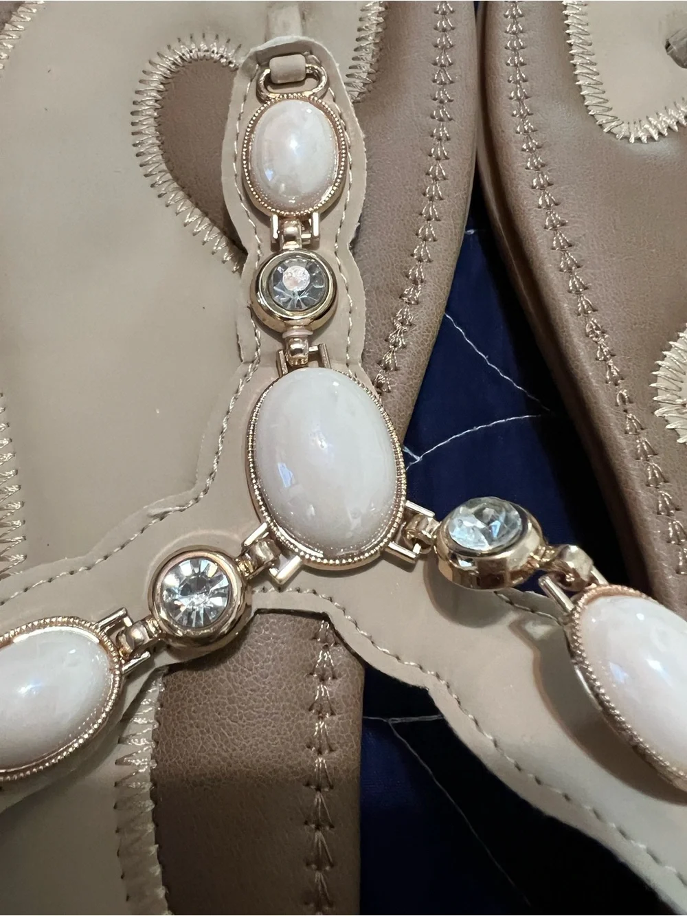 Beige Jeweled Women's Thong Sandals